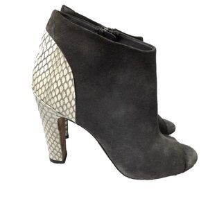 Vince gray snakeskin peep toe heeled booties. Size 6.